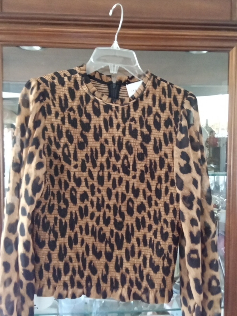 Jason Wu Leopard-Print Long Sleeve Top in Tan and Black